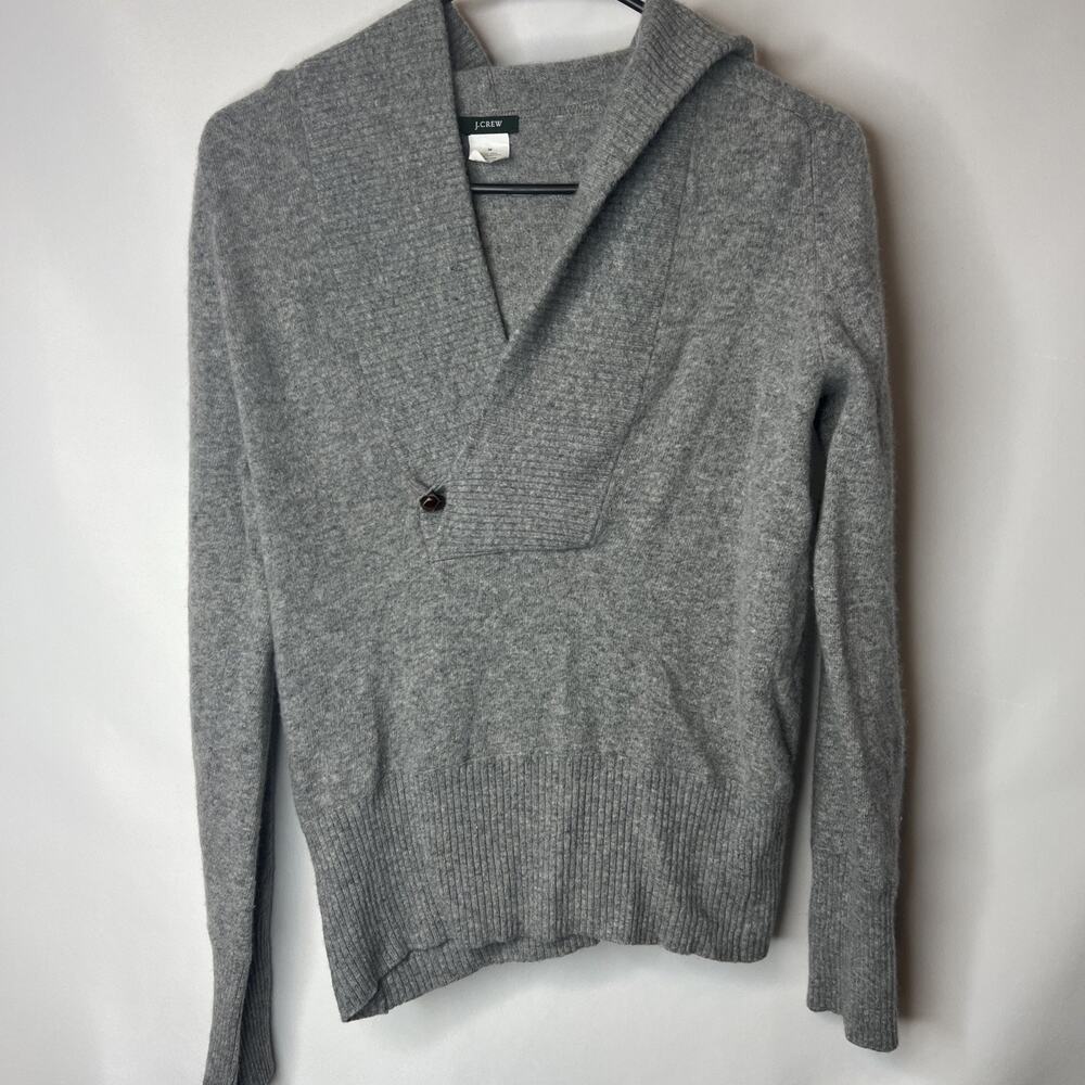 J Crew Sweater Womens Medium 90% Wool 10% Cashmere Pullover Gray Hood